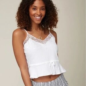 O'neill Tank Top Cropped Textured Forest Tie Waist Knit White Women Size Med